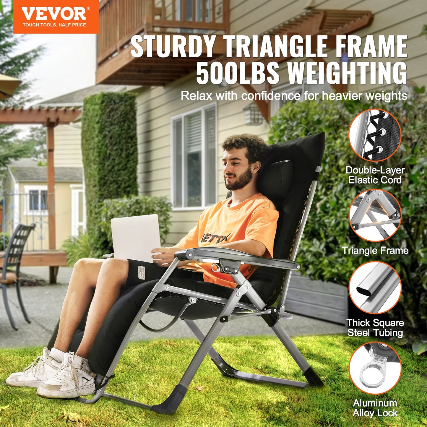 Heavy-Duty Zero Gravity Lounge Chair 33" Recliner with Cushions for Indoor & Outdoor