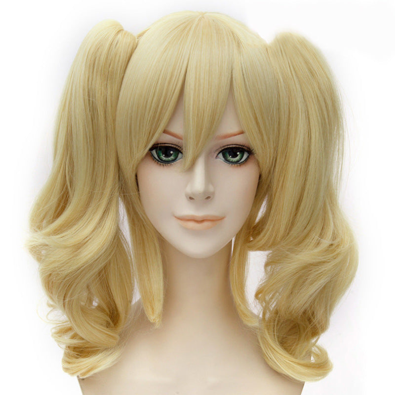 Golden Yellow Cosplay Wig for Asian & Western Curly Hair Full Headgear