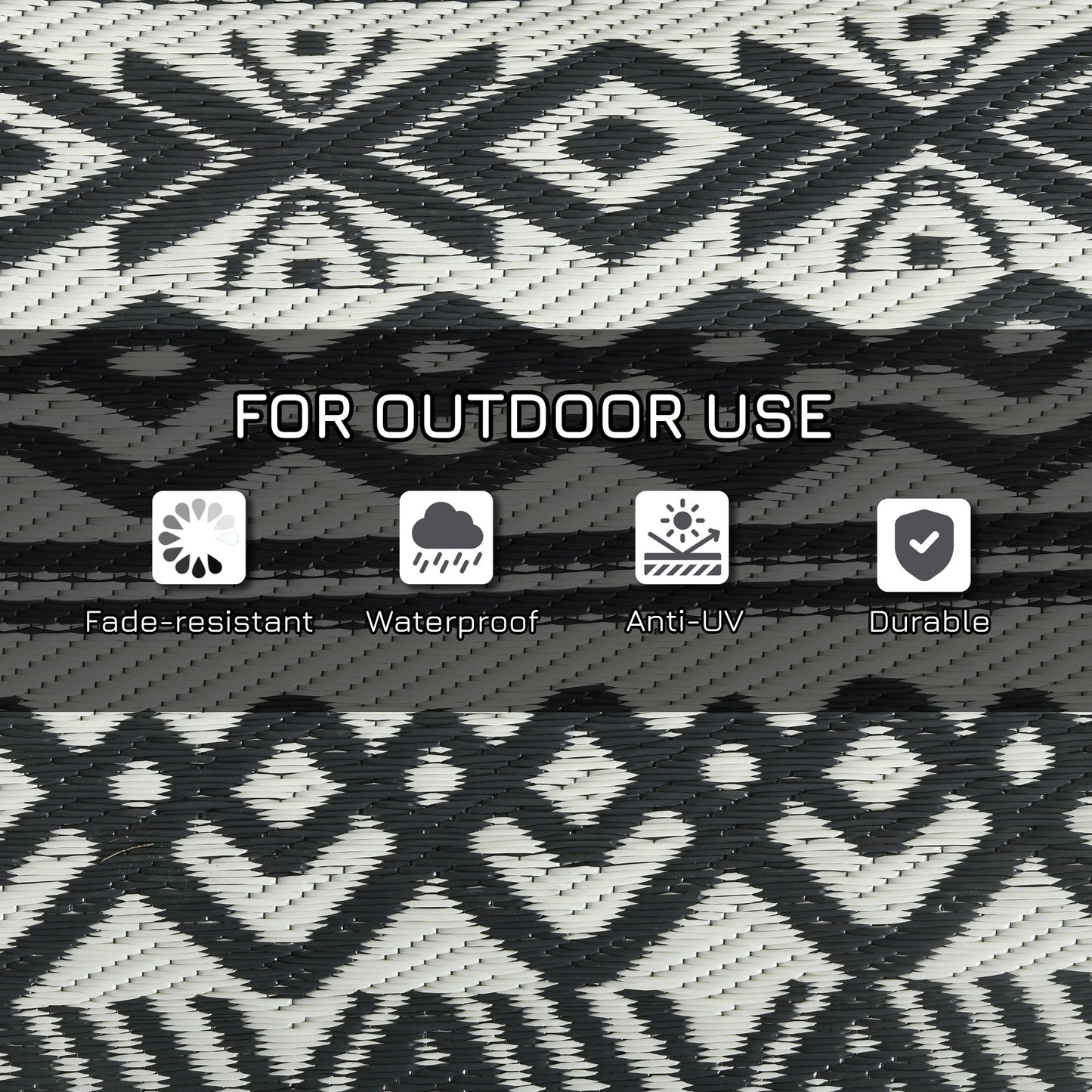 Reversible Outdoor Rug for Camping & RV - Gray & Cream Boho 8x10