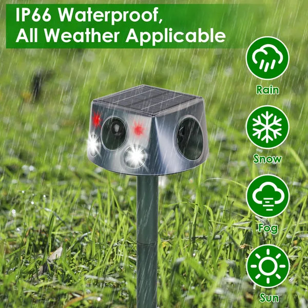 Ultrasonic Solar Animal Repeller - 6 Modes Waterproof Pest Control