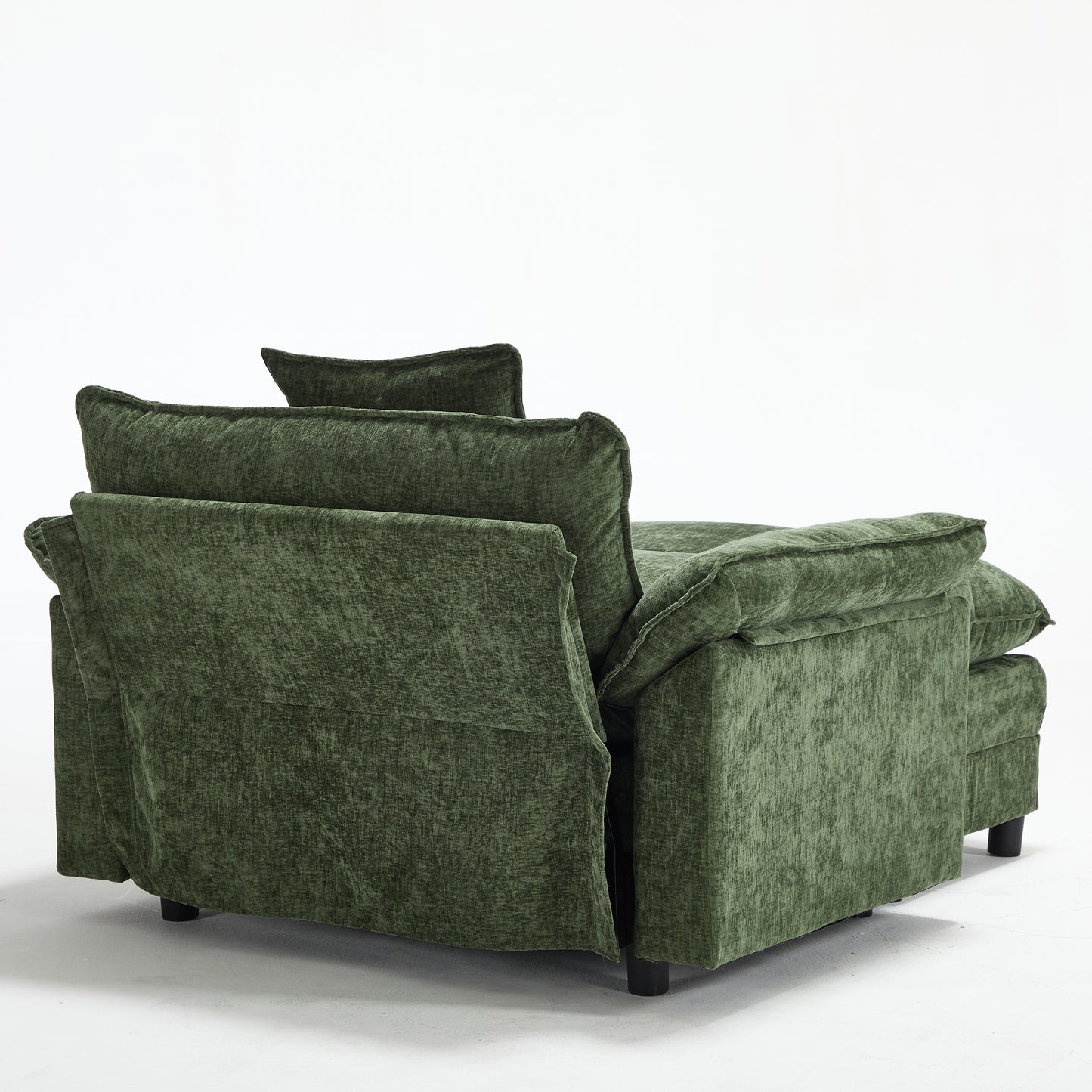 Modern Accent Chair with Ottoman - Green Chenille Upholstered Armchair