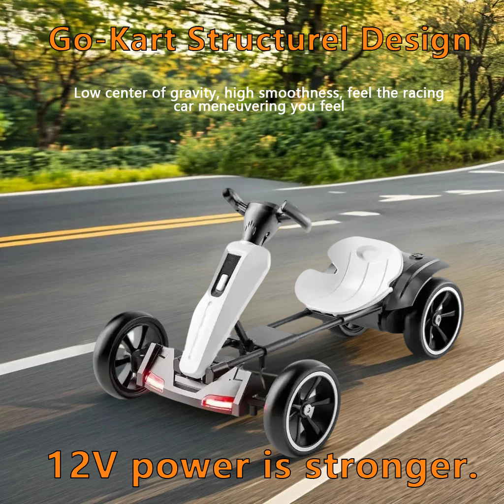 12V Electric Kids Pedal Go Kart with Adjustable Seat - White