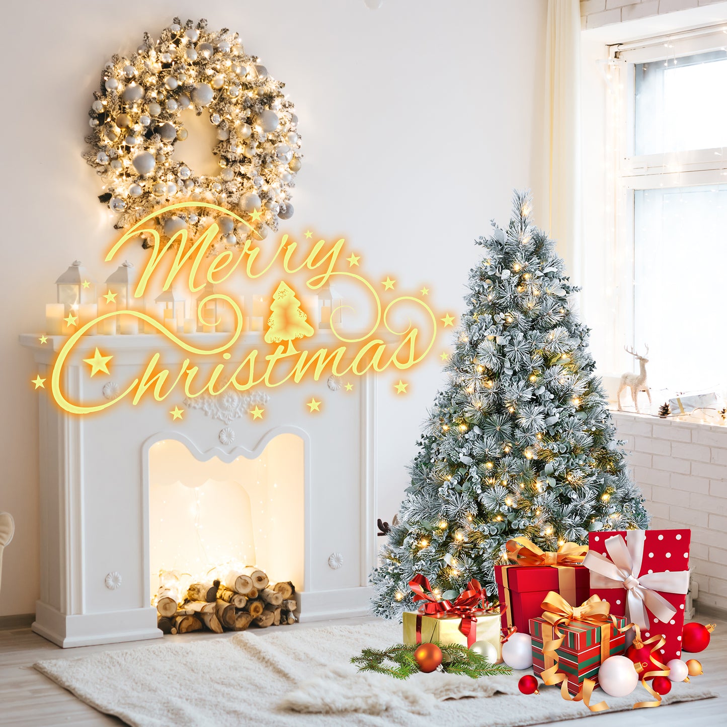 Snow Flocked Christmas Tree - Premium Artificial Pine with 404 Tips