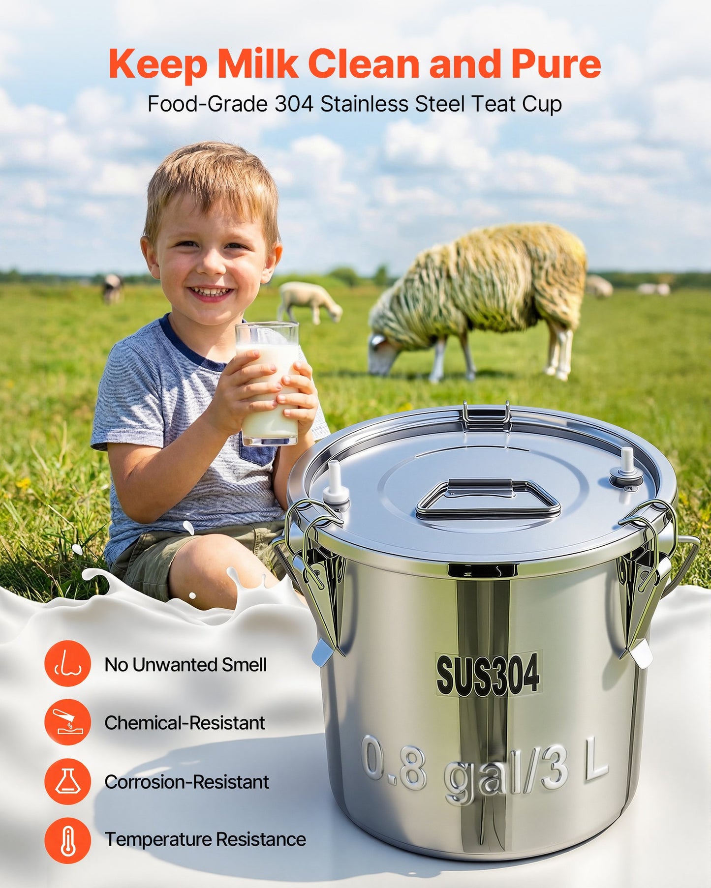 Cordless Goat Milking Machine with Stainless Steel Bucket & Rechargeable Battery