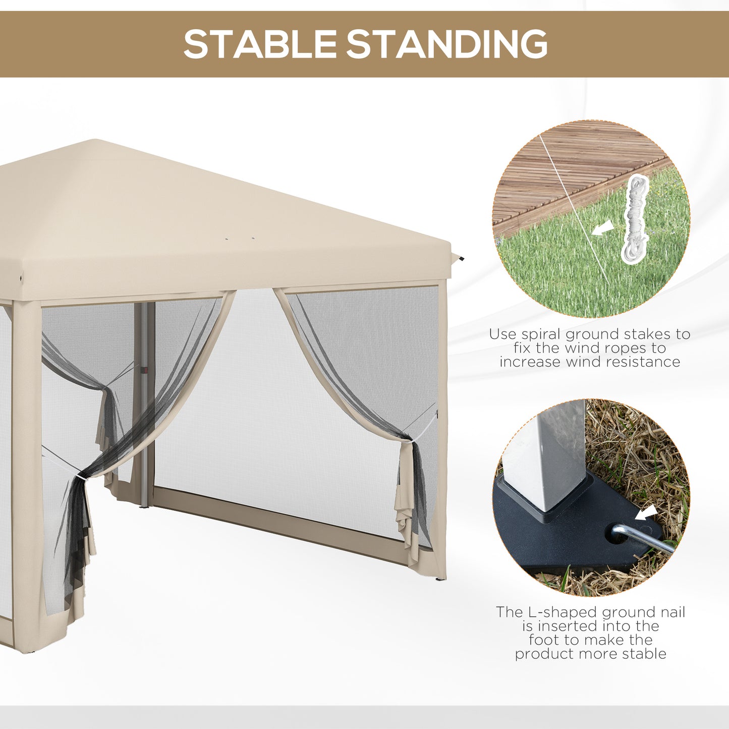 10x10 Pop Up Canopy Tent with Mesh Sidewalls - Beige