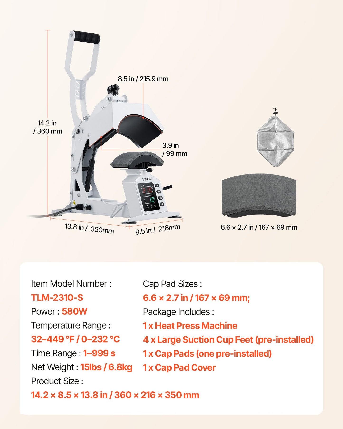 Hat Heat Press Machine with Large 8.5x4 Inch Heating Plate - Cap & Hat Sublimation