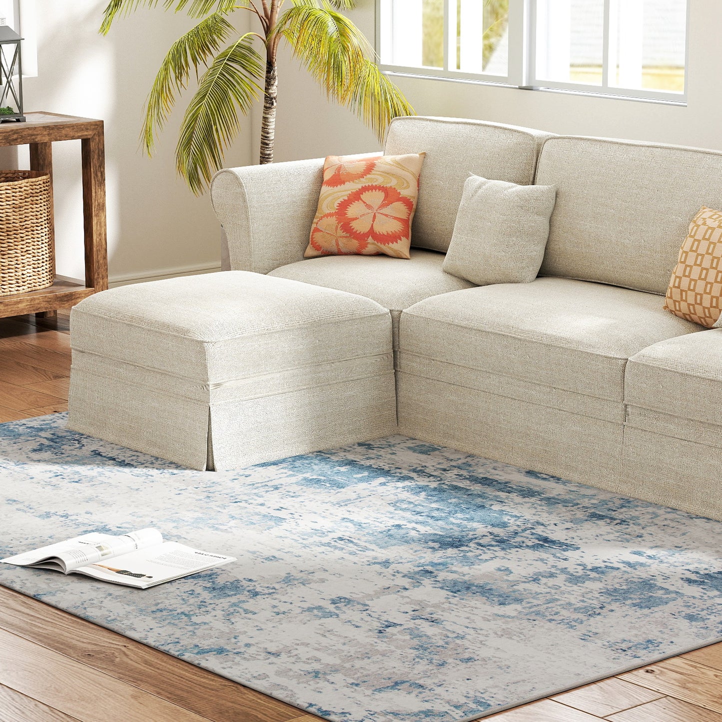 Machine Washable Area Rug 5x7 - Non-Slip Abstract Blue