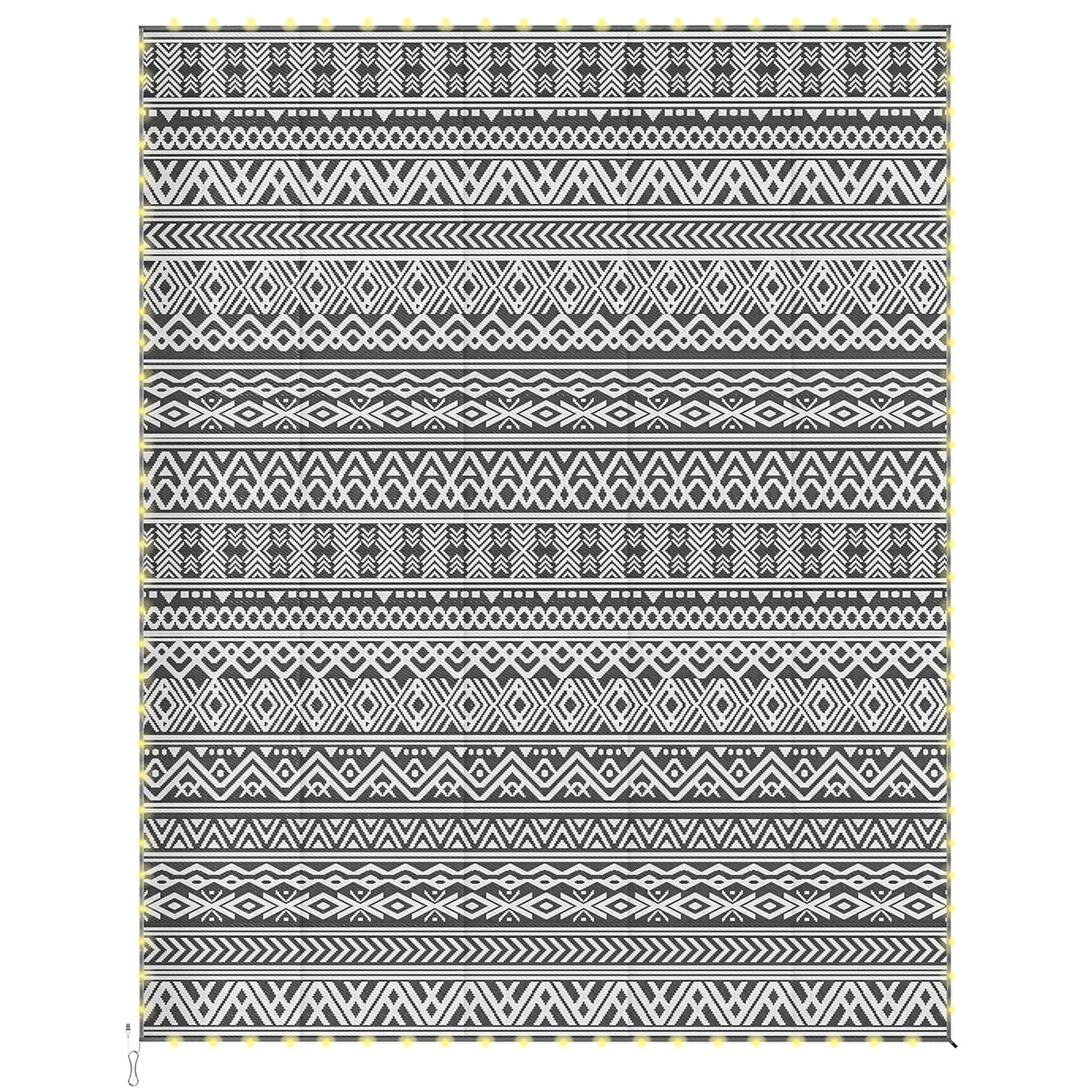 Reversible Outdoor Rug with USB Lights - 10' x 8' Camping Carpet
