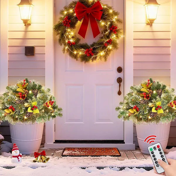 20-Inch Christmas Hanging Basket with LED Lights & Remote Control