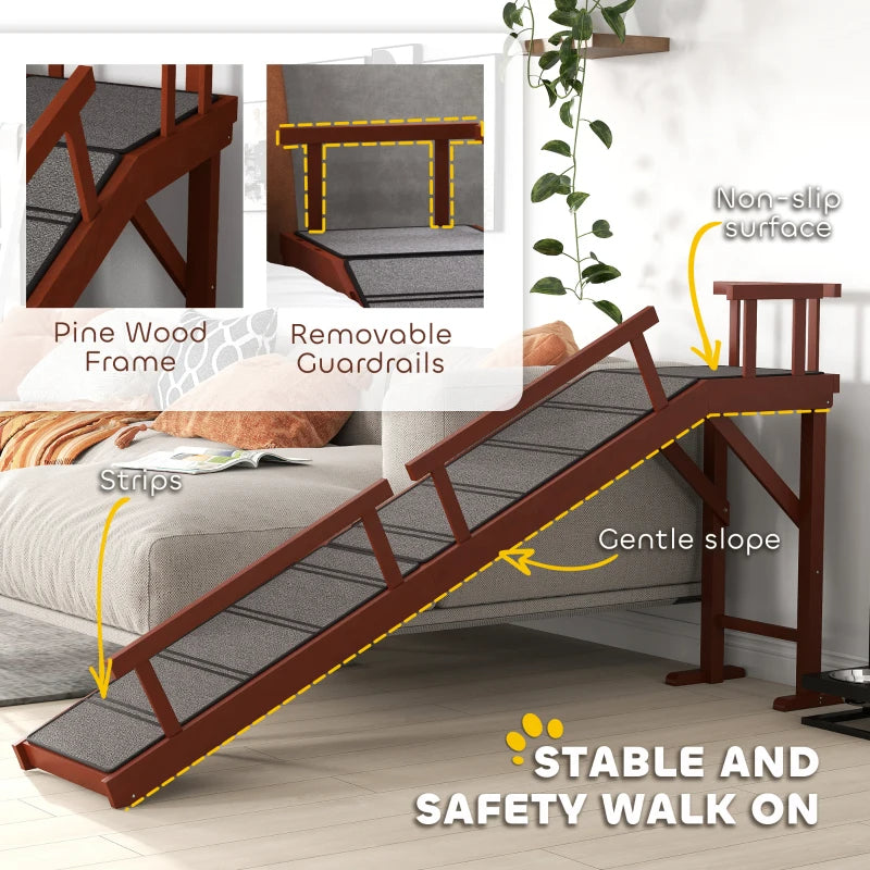 Wooden Dog Ramp with Removable Guardrails, Non-Slip Surface - Supports Up to 88 lbs