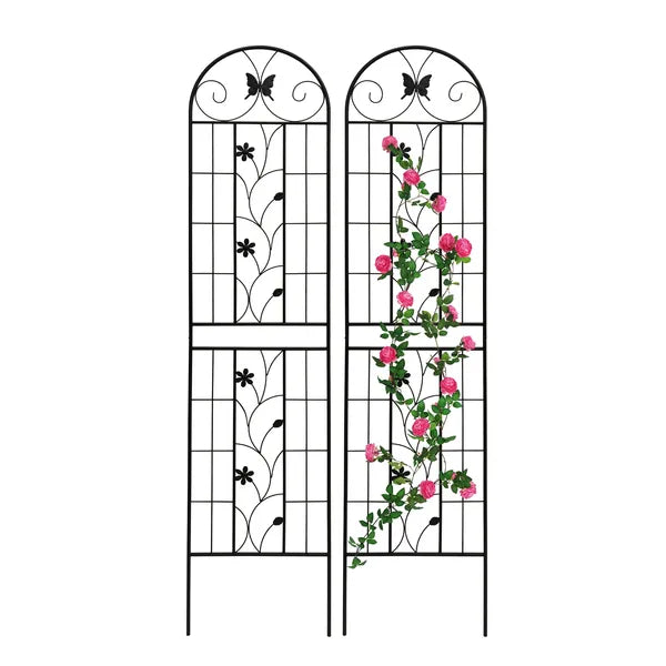 Metal Garden Trellis 2 Pack - 86.7" Rustproof Black Support for Climbing Plants