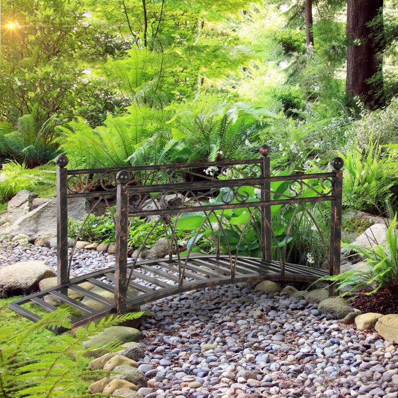 Bronze Metal Arch Zen Garden Bridge with Safety Siderails for Pond & Stream