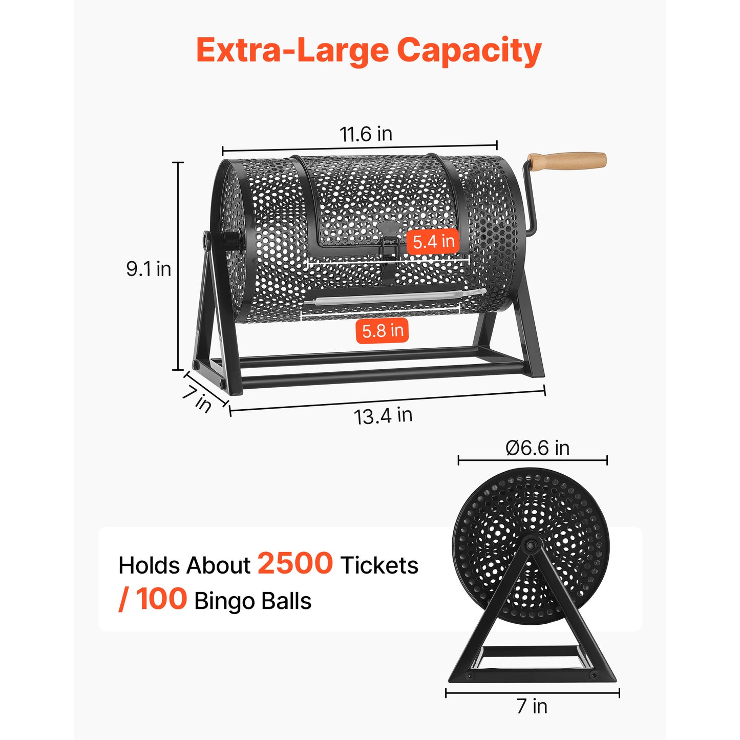 Raffle Ticket Spinner Cage - 11.6 Inch Holds 2500 Tickets or 100 Ping Pong Balls