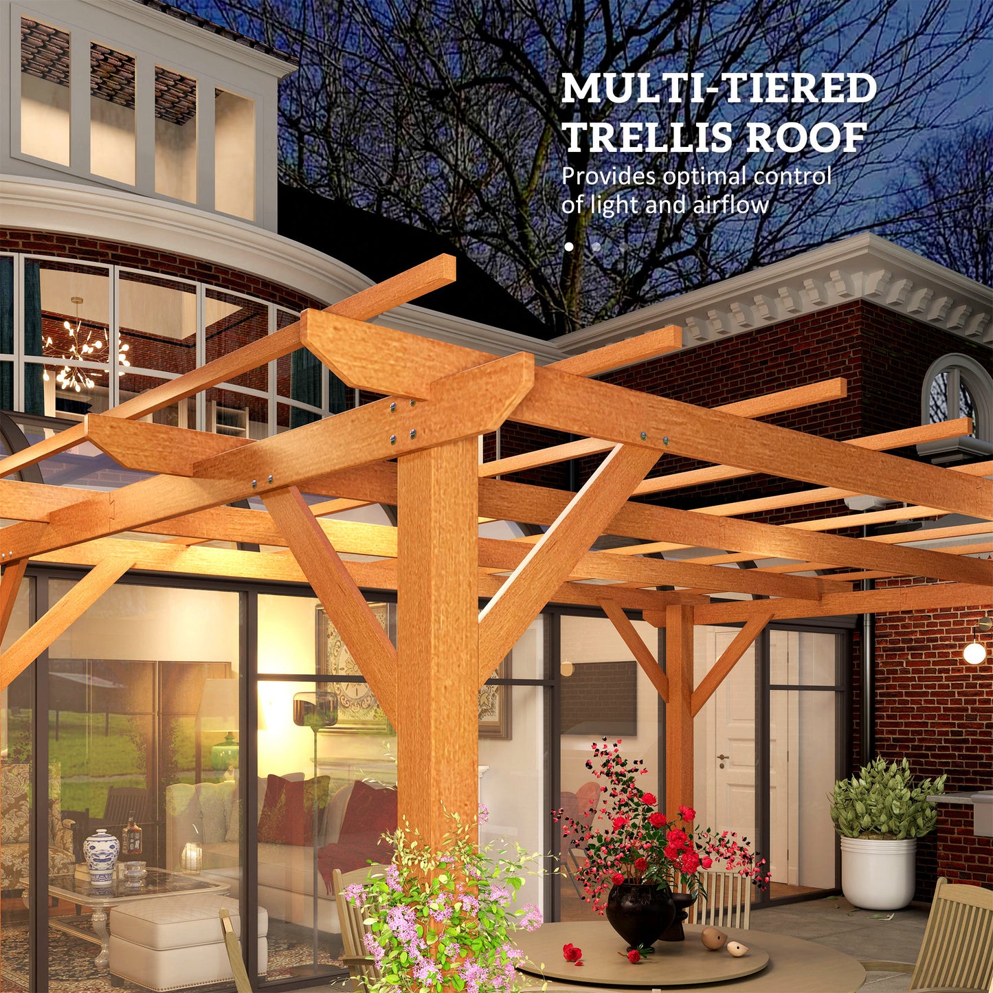 10' x 13' Wood Pergola - Outdoor Garden Gazebo for Climbing Plants - Dark Brown