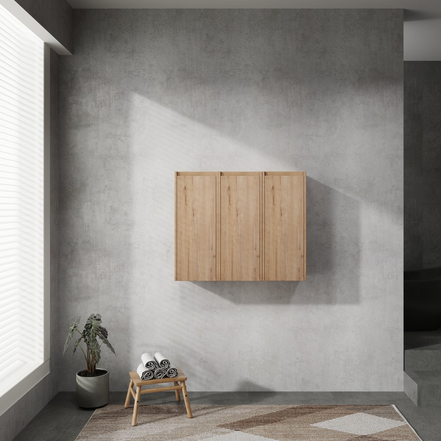 36 Bathroom Side Cabinet, 3-Soft Close Doors, Float Mounting Design,
