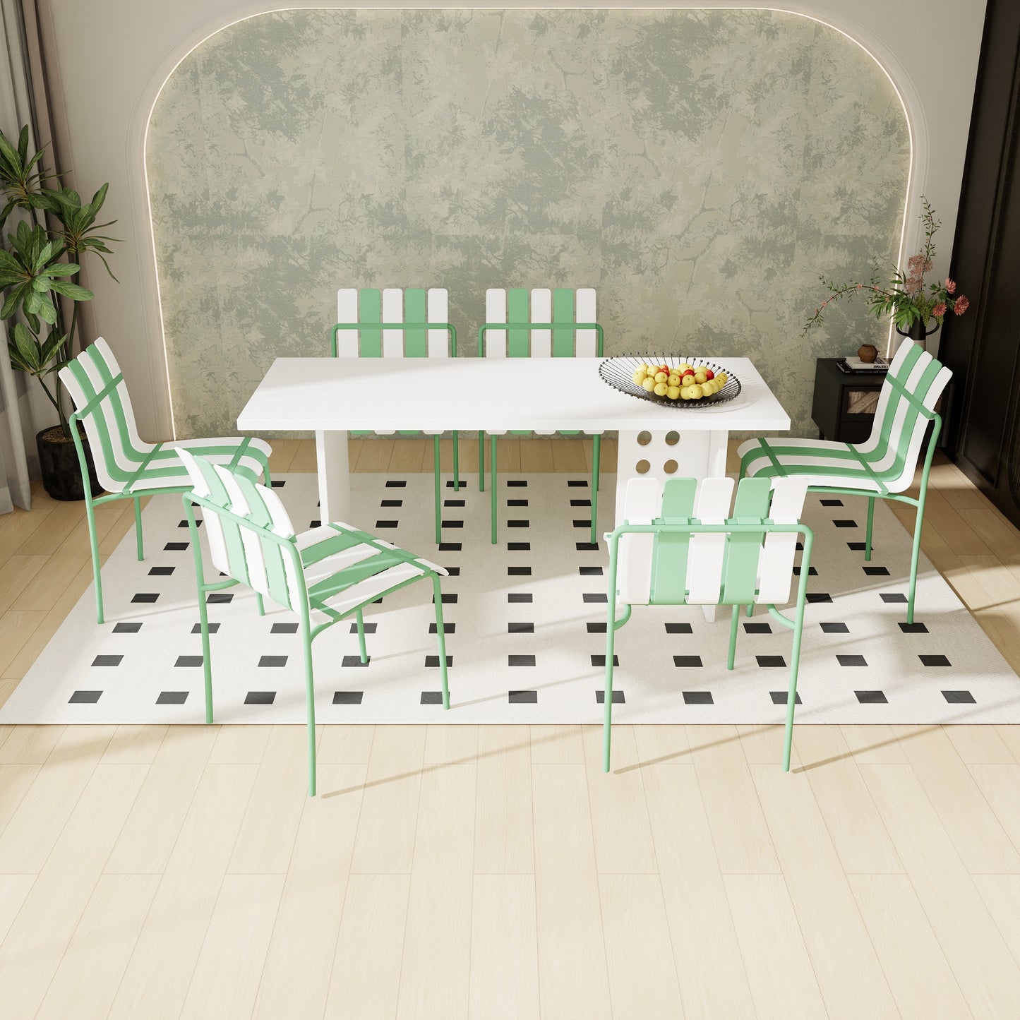 Modern Striped Color Block Dining Chairs - 4-Pack, Waterproof PP & Metal, Indoor/Outdoor Seating