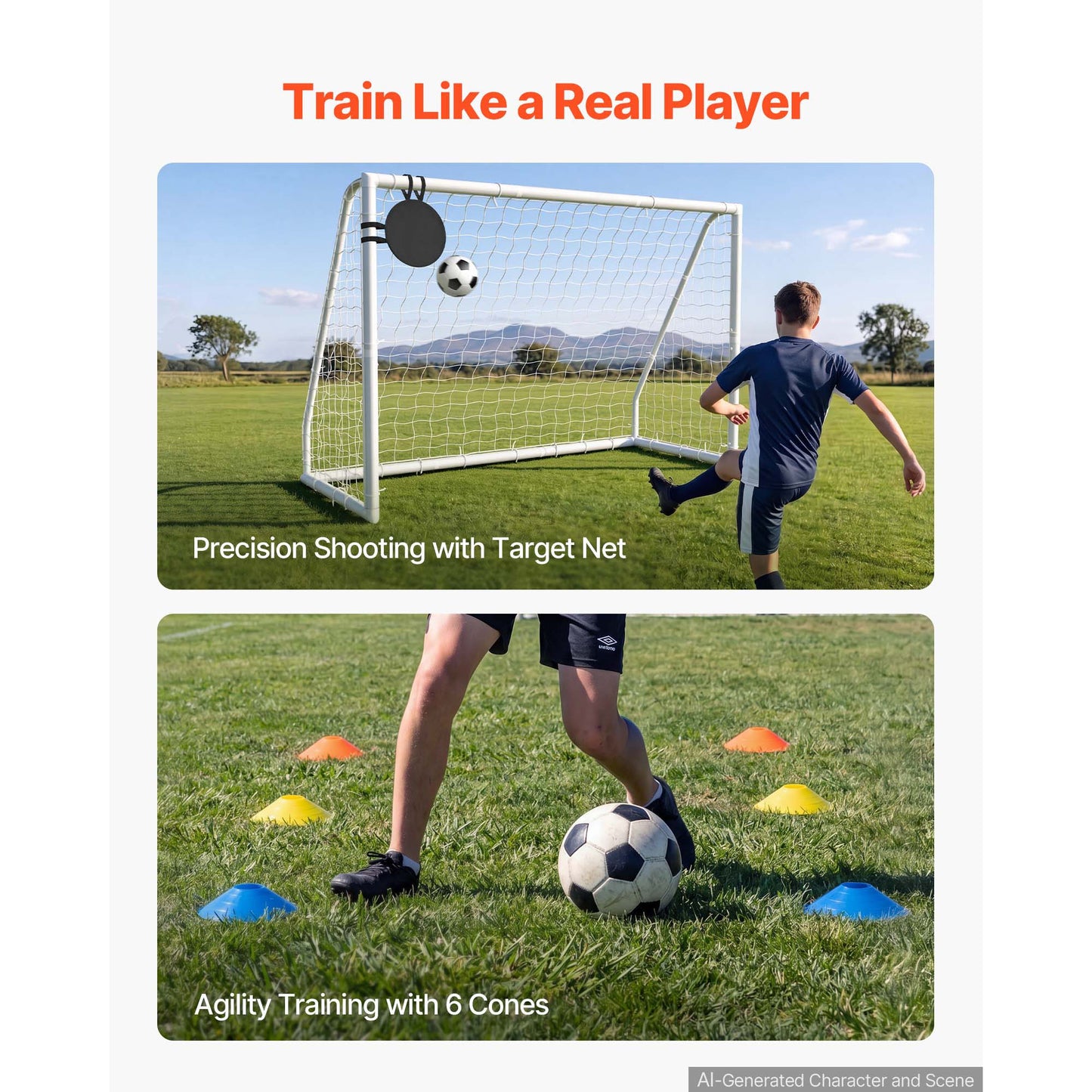 10x6.5 FT PVC Soccer Goal with PE Net, Portable Weatherproof Backyard Training Set