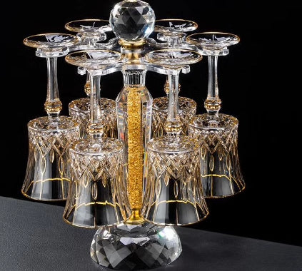 Set of 6 Red Wine Glass Goblets with Crystal Design - 300ml Capacity