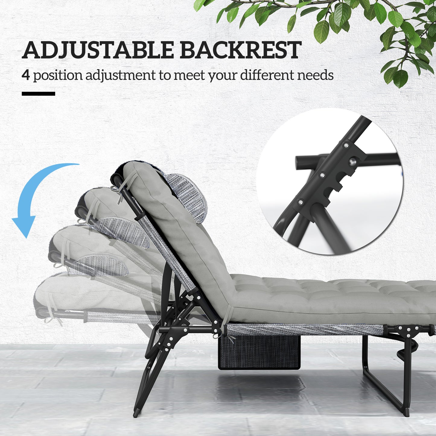 Folding Chaise Lounge Pool Chair with 4-Level Recline, Cushion & Pocket - Gray