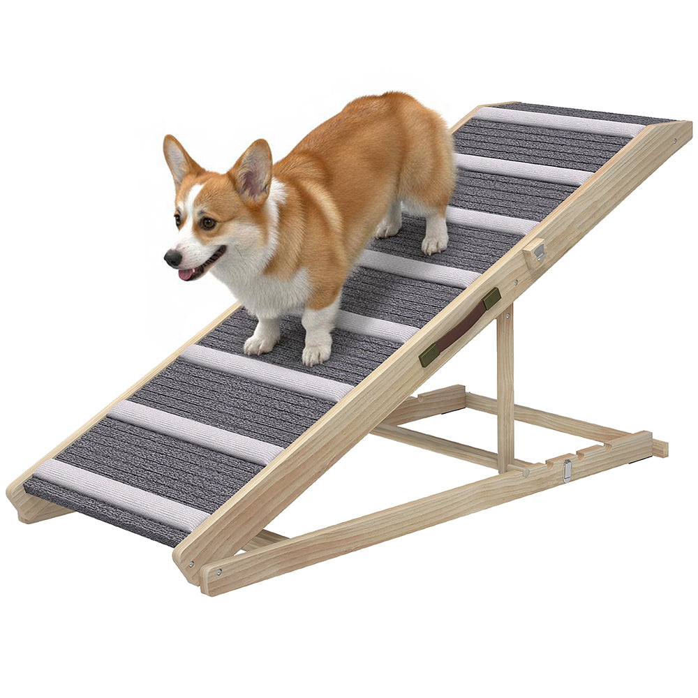Adjustable Dog Ramp for Couch and Car - Non-Slip Foldable Pet Step with Wooden Finish