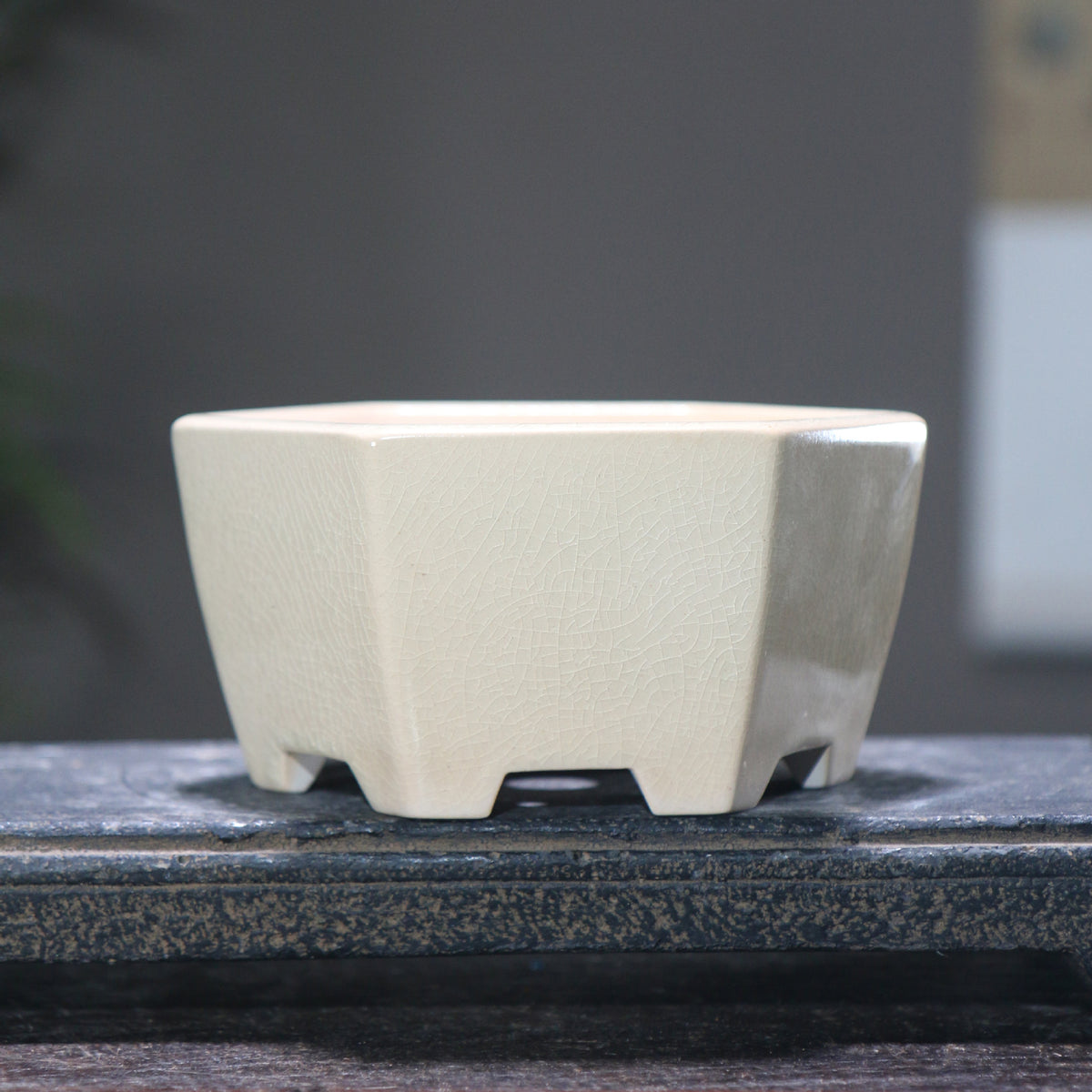 Ceramic Bonsai Basin Hexagonal Flowerpot with Glazed Finish - Indoor & Outdoor Decor