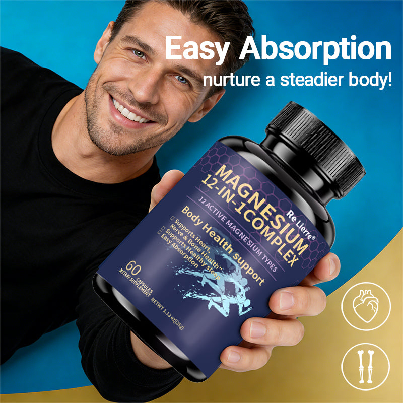 12-in-1 Magnesium Glycinate Complex - 700mg High Absorption Supplement - 60 Capsules