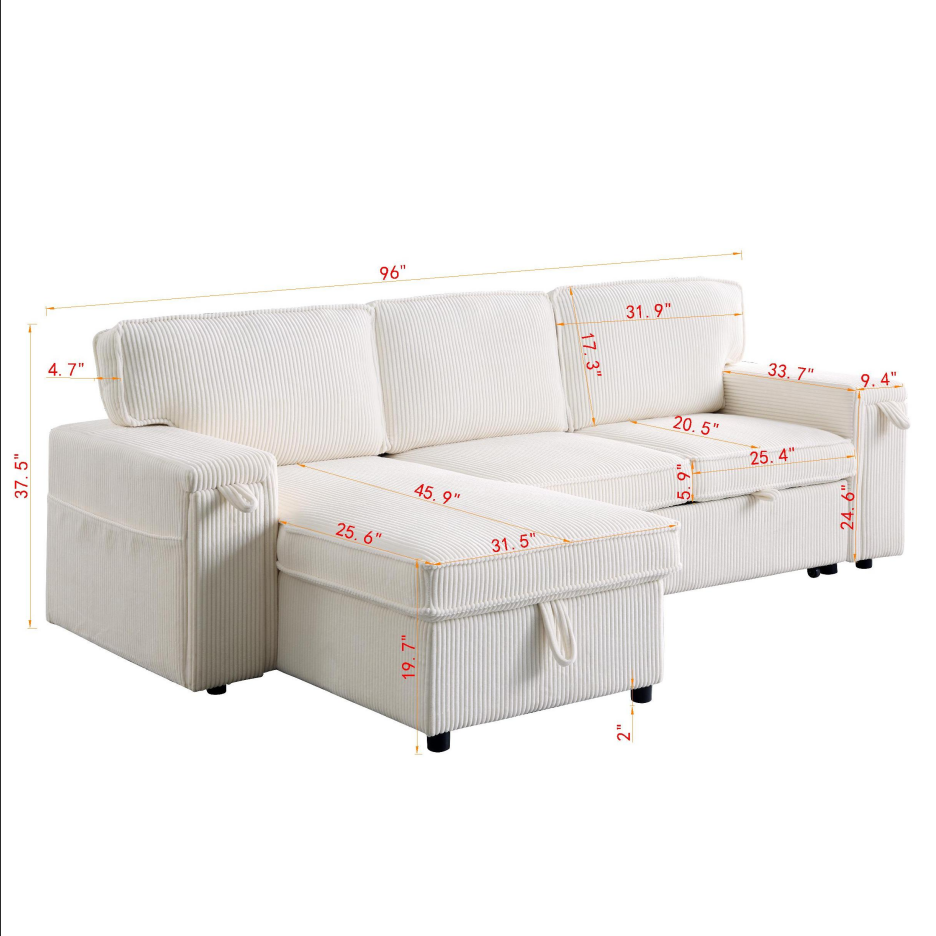 Upholstery Sleeper Sectional Sofa with Storage - Beige