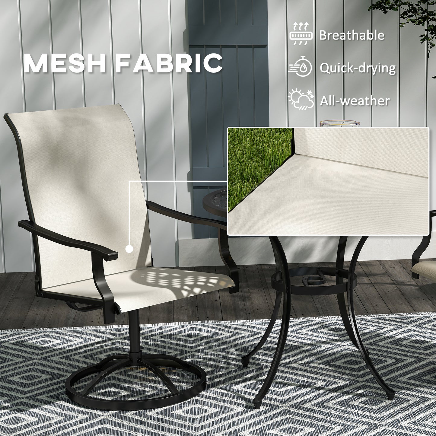 Patio Swivel Chairs Set of 2 - High Back Outdoor Dining Chairs - Beige