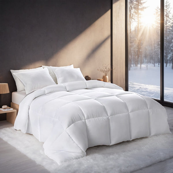 Luxury White Oversized Checkered Quilted Duvet - Winter Weight