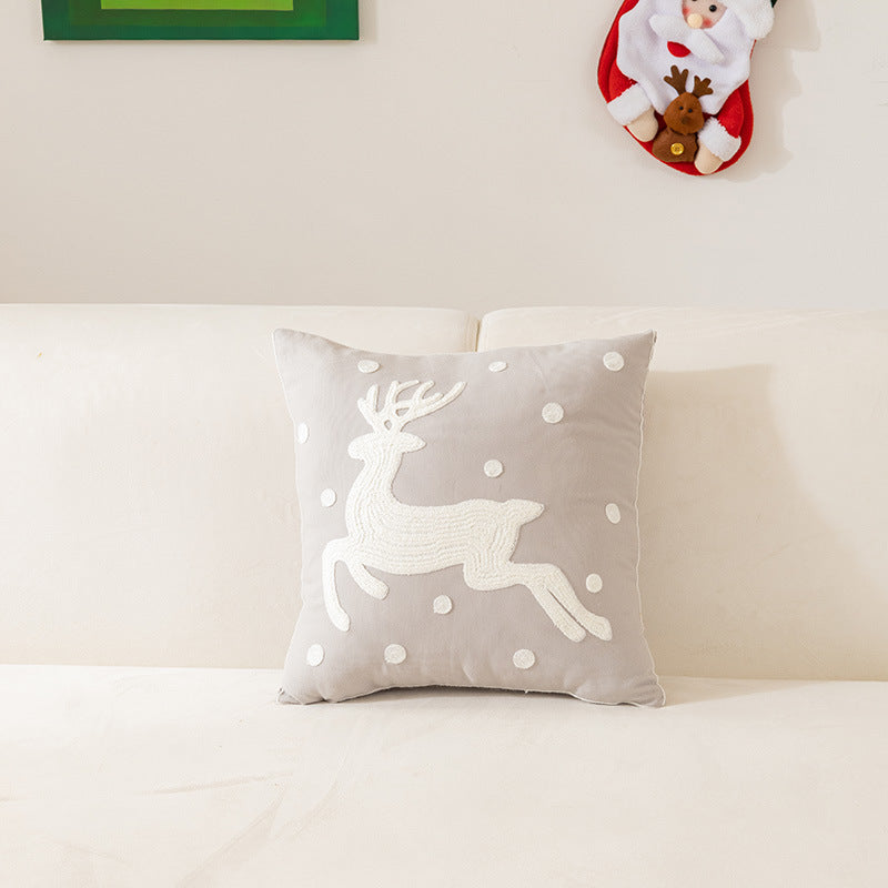 Christmas Embroidery Pillow Cover Holiday Home Decor 45x45cm