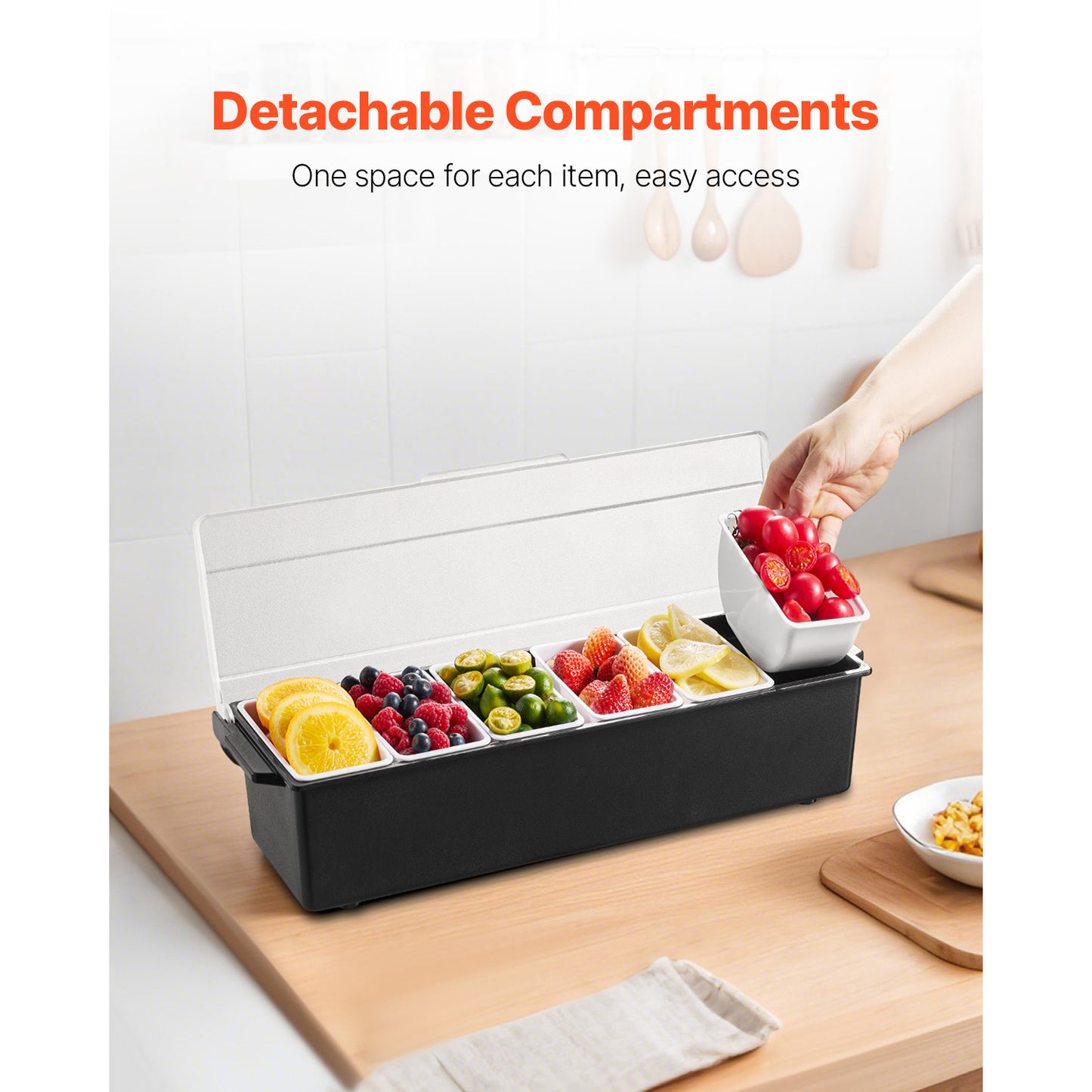 Ice Cooled Condiment Serving Container with 6 Compartments for Food & Beverage Service