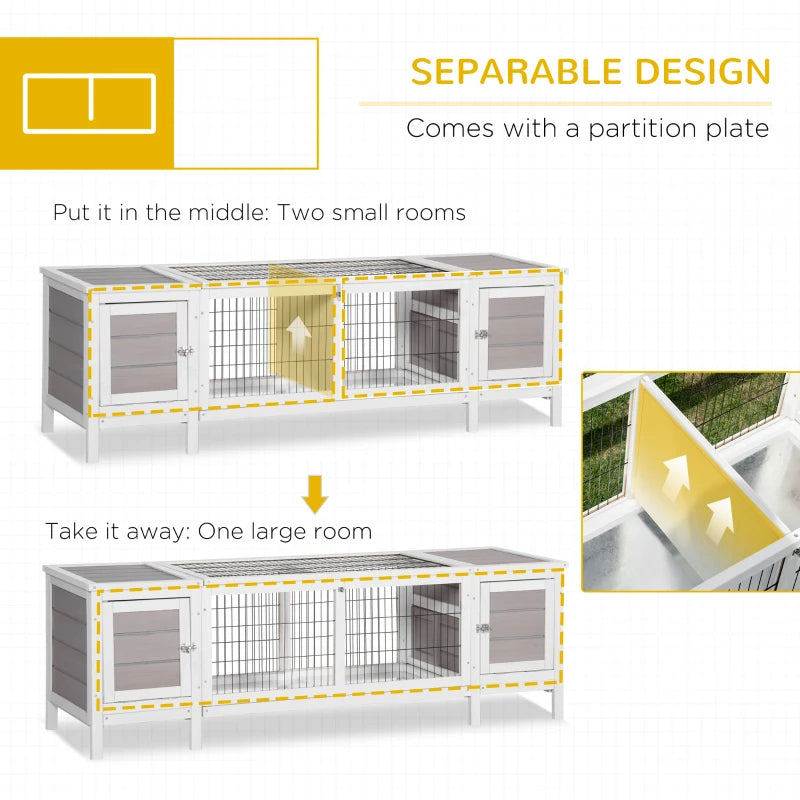 Indoor Rabbit Hutch with Pull-Out Tray and Divided Sections - White