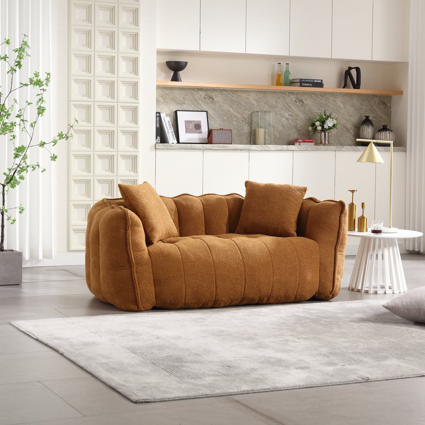 Yellow Beanbag Chair for Two - Soft Chenille Foam Recliner