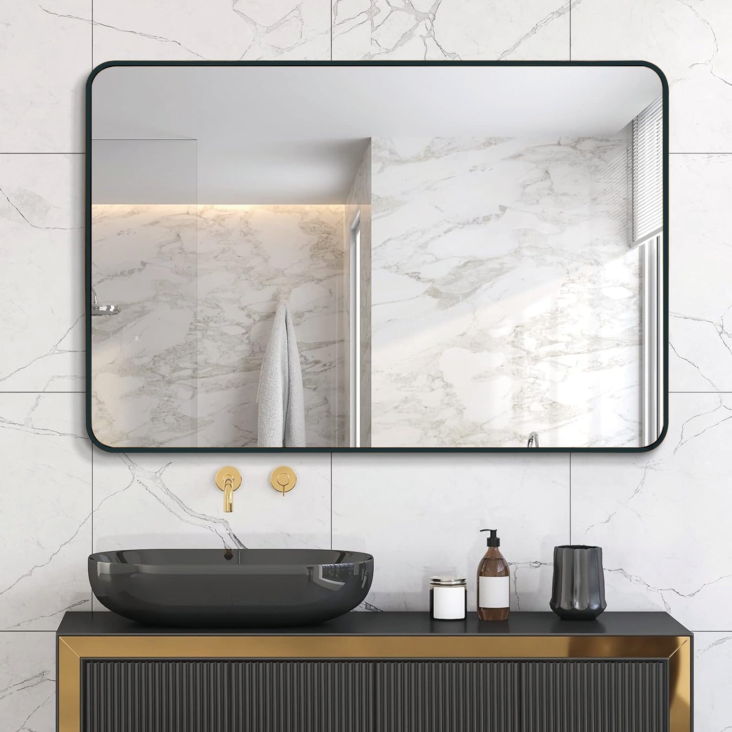 30x40 Inch Black Metal Framed Rectangular Wall Mirror