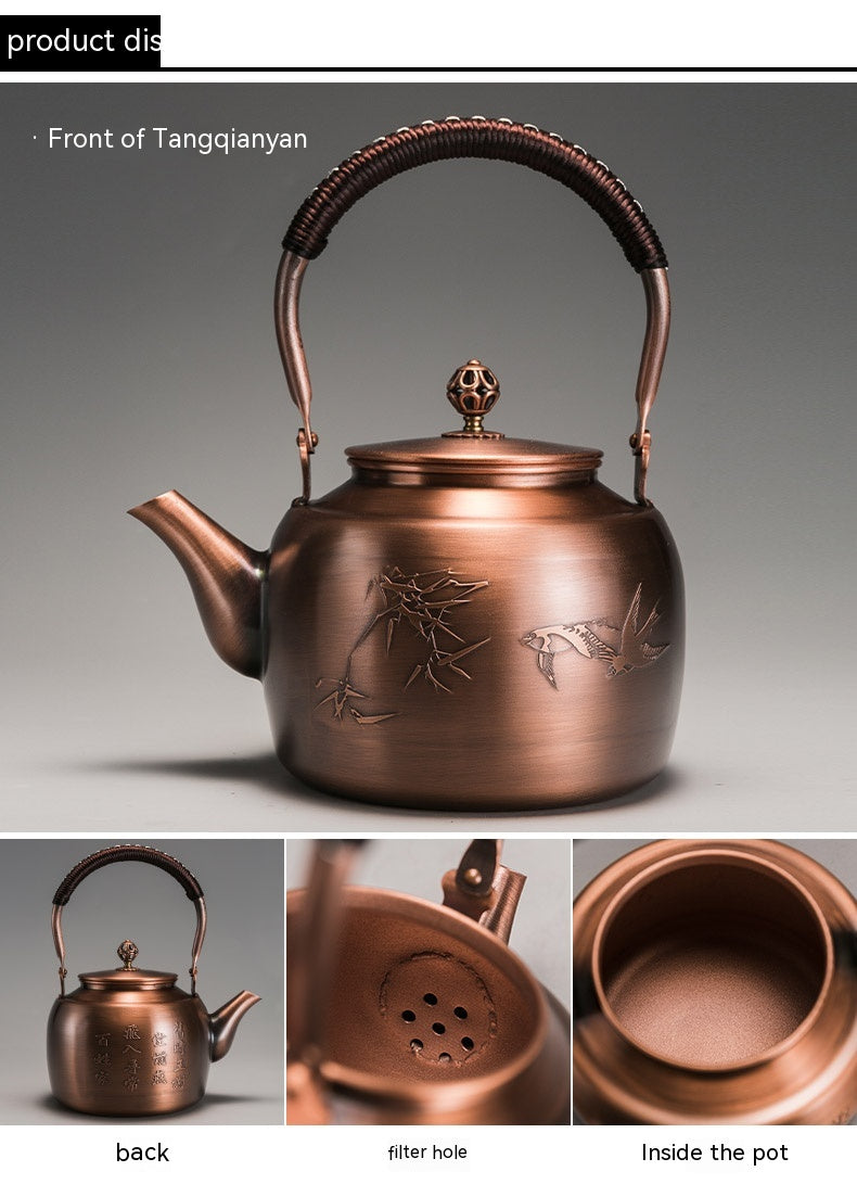Copper Tea Brewing Pot with Manual Mechanism Antique Style Kitchen Water Kettle