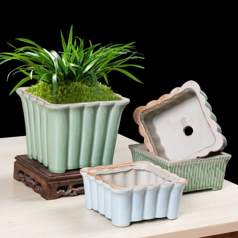 Ceramic Succulent Flowerpot with Ge Kiln Design for Indoor & Outdoor Plants