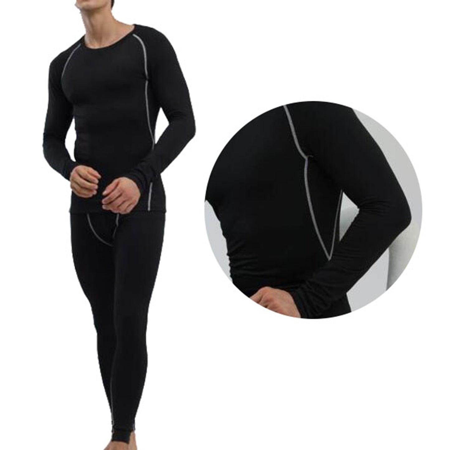 Men Thermal Underwear Set Slim Fit Base Layer Top Bottoms Suit For
