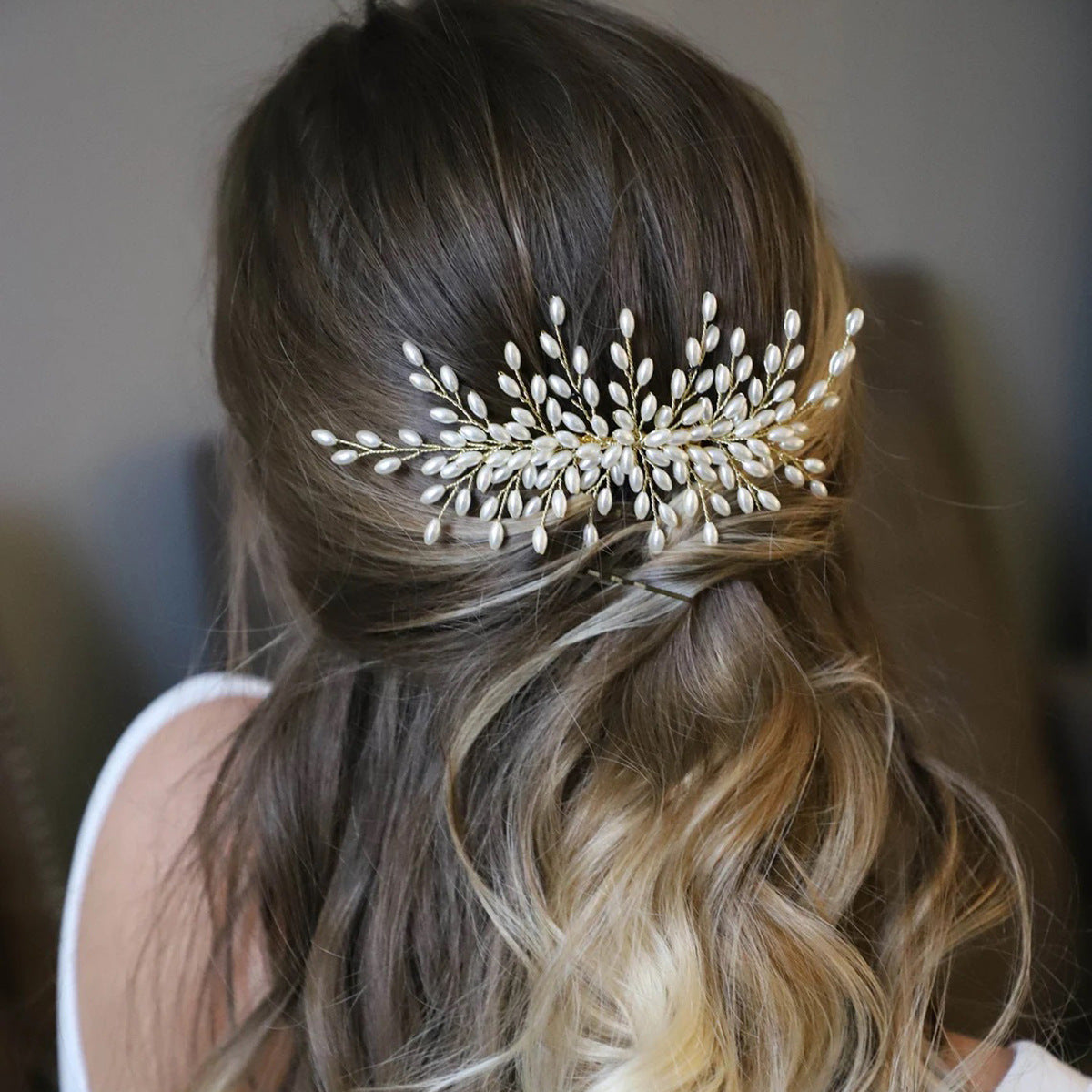Bridal Wedding Hair Comb Wheat Pearl Headpiece Handmade for Brides