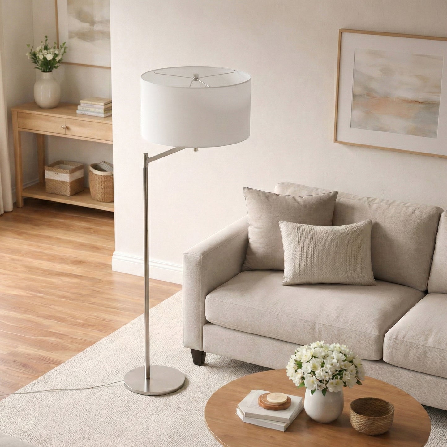 Horizon Brushed Nickel Table Lamp With On Off Switch Curved Metal