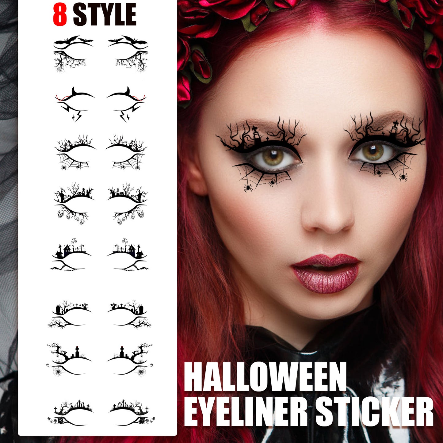 Halloween Eyeliner Stickers - 8 Pairs Reusable Eye Makeup Decals