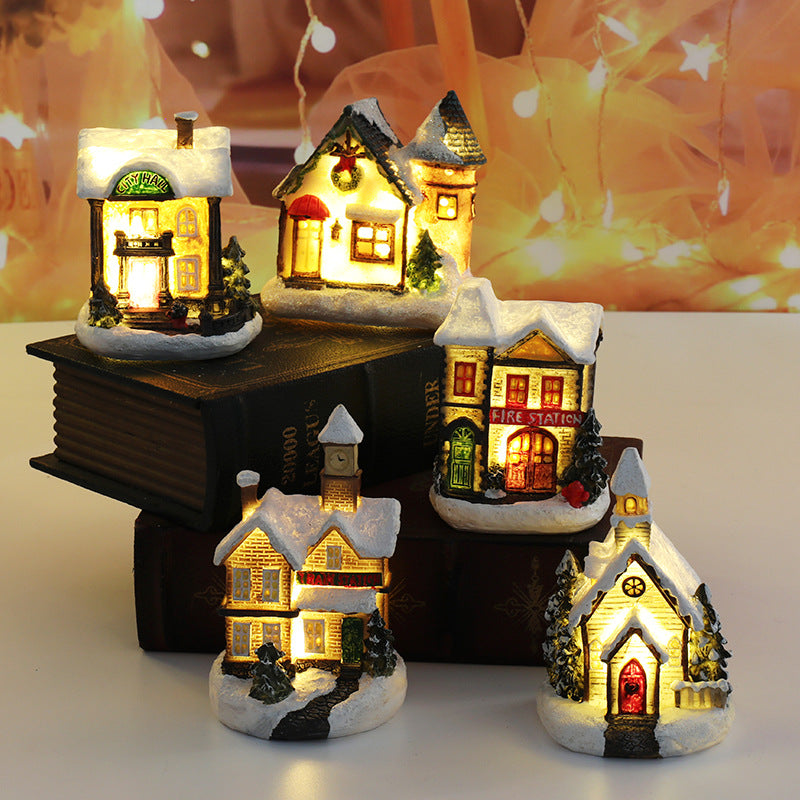 Christmas Small House Micro Landscape Resin Decorations - Festive Holiday Decor