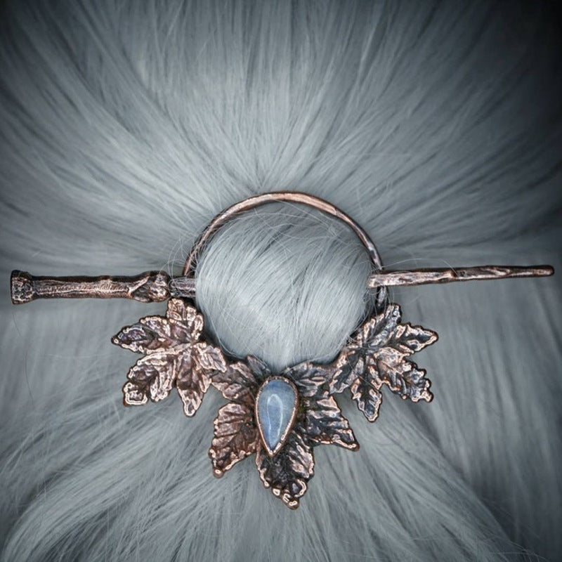 Geometric Copper Hairpin - Retro Maple Leaf Design