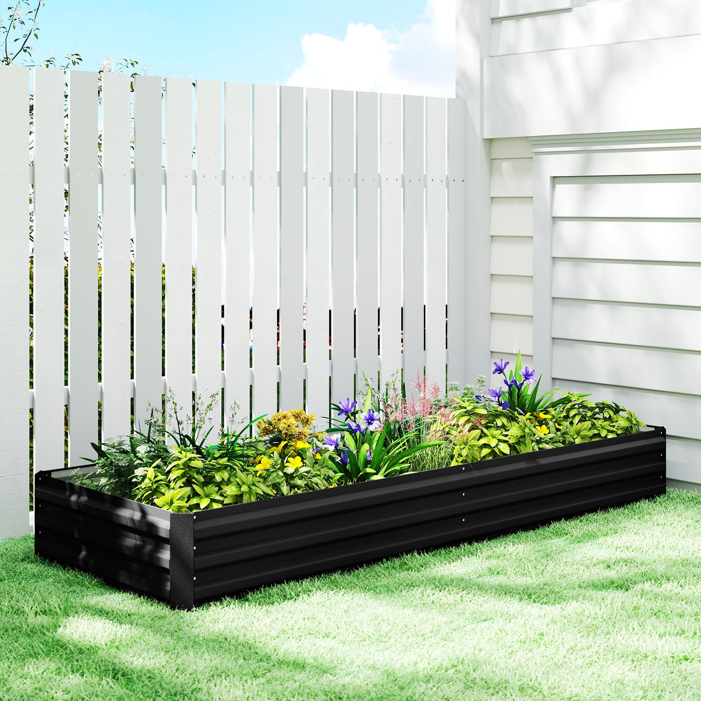 Galvanized Raised Garden Bed 95x36x12 Inches for Flowers Herbs Vegetables Black