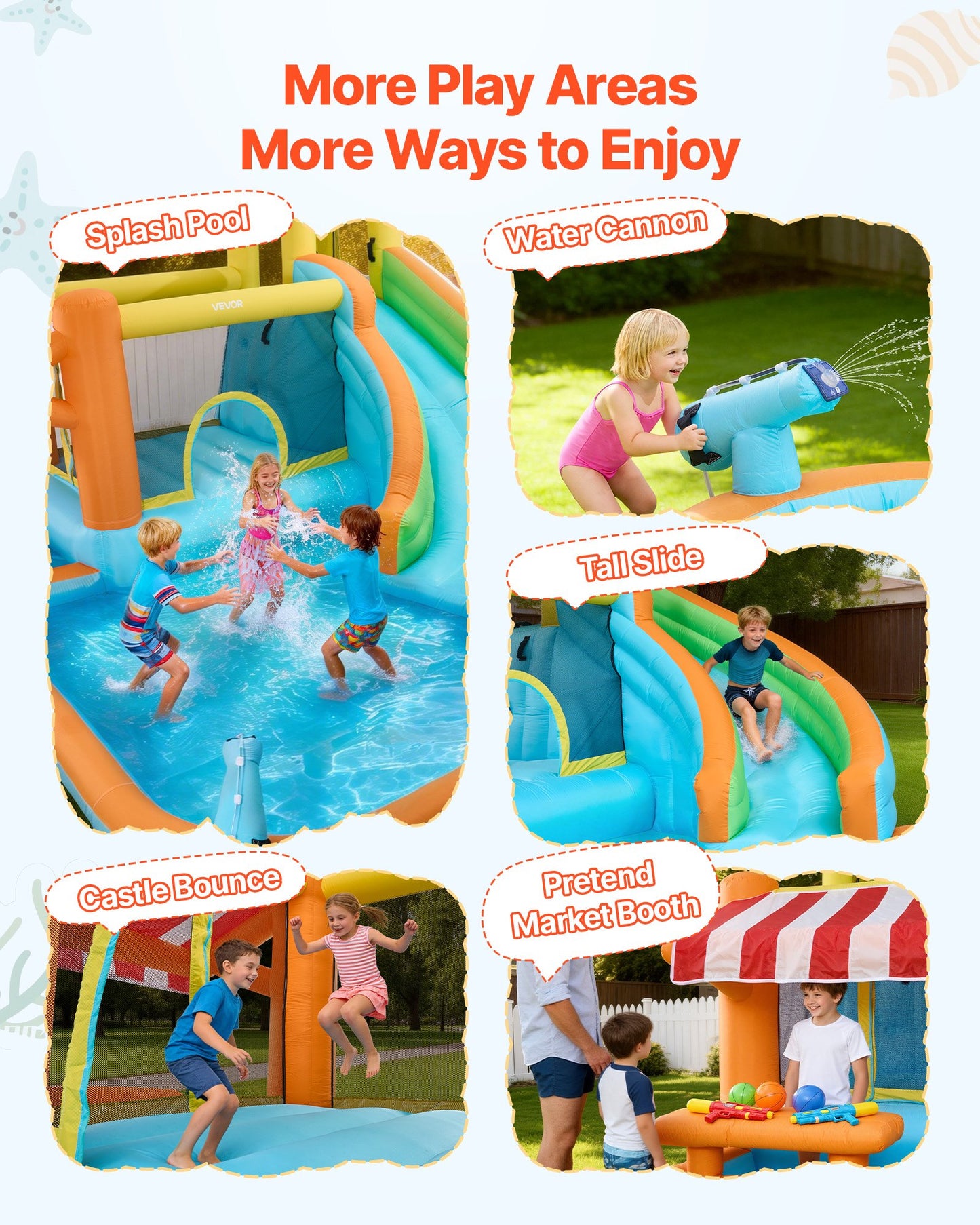 Inflatable Water Slide Bounce House for Kids - 14.9x12.8ft with Splash Pool & Market Booth