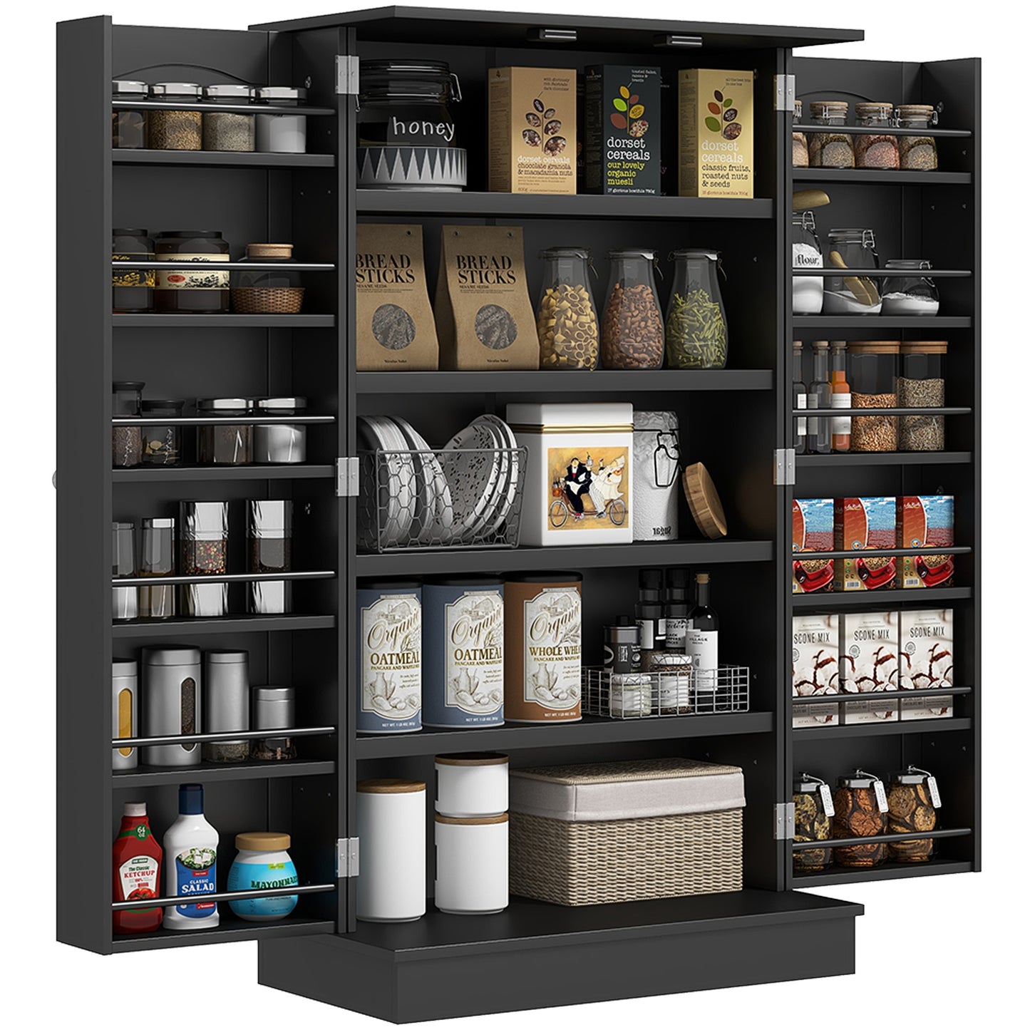 Freestanding Kitchen Pantry Cabinet with 5-Tier Shelving - Black
