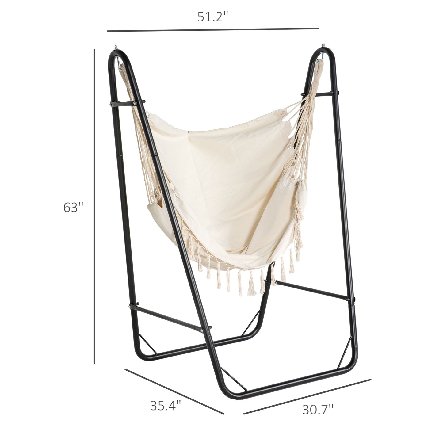 Hammock Swing Chair with U Shape Stand and Side Pocket - Cream White