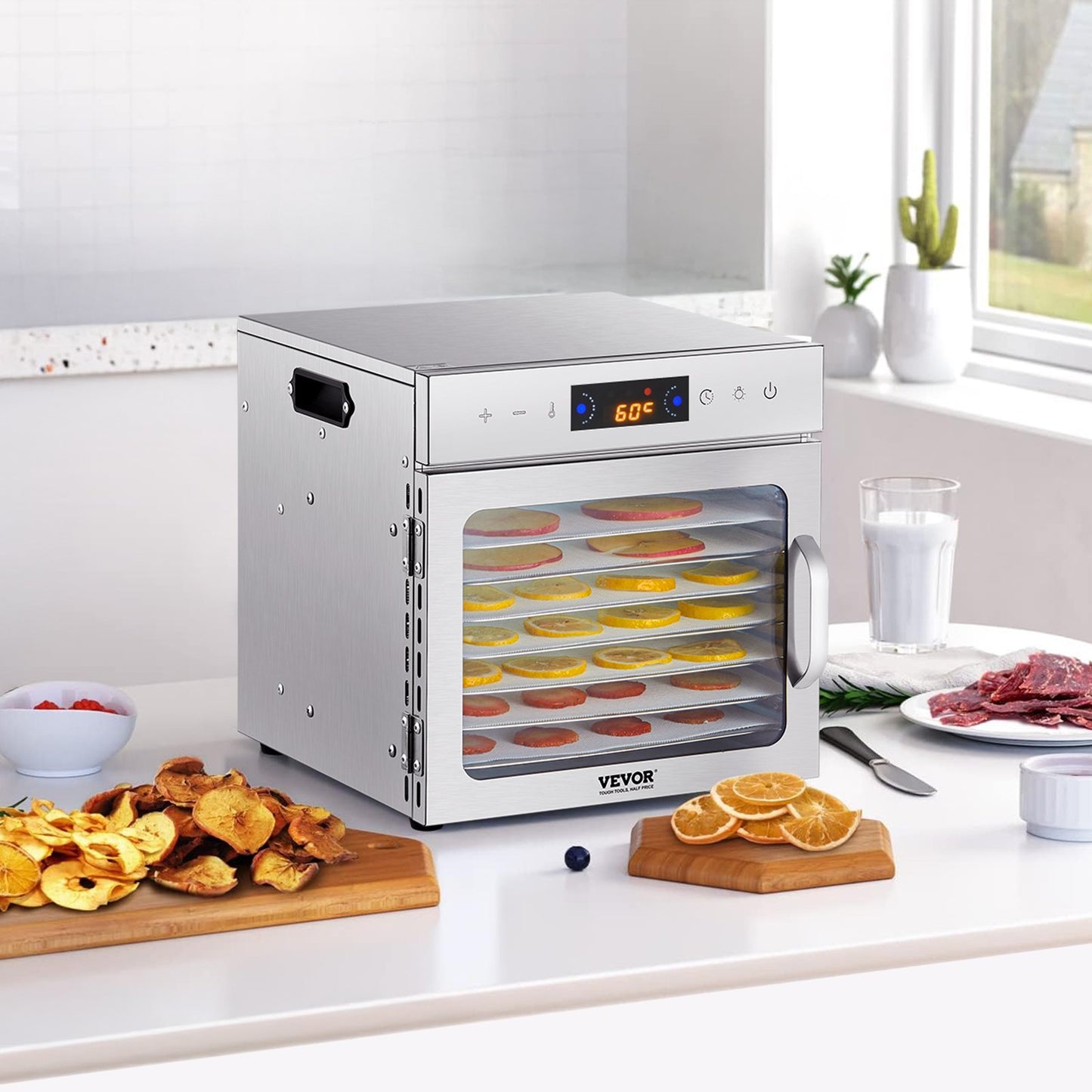8-Tray Stainless Steel Food Dehydrator Machine 400W Jerky & Fruit Dryer