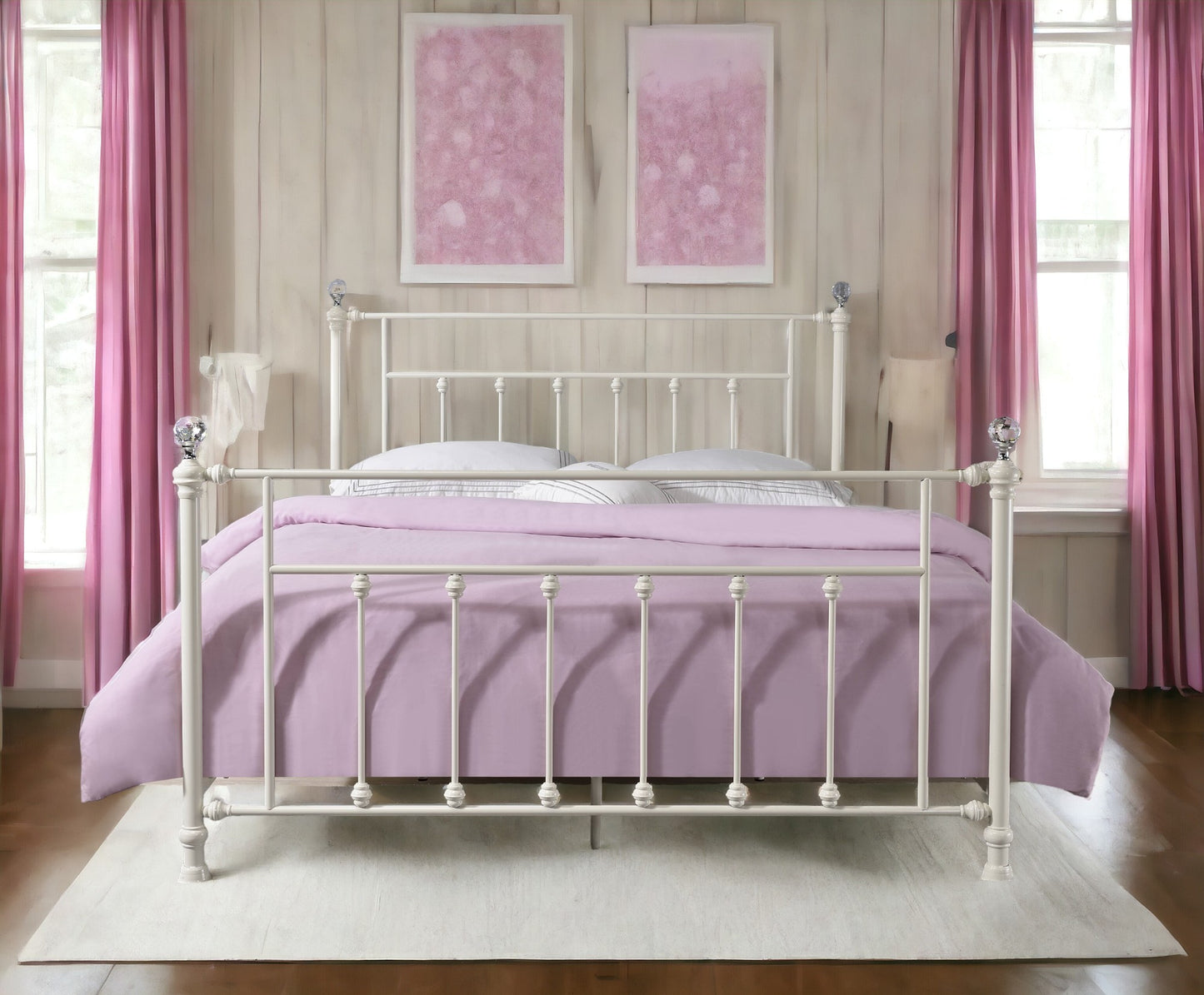 Comet White Finish Full Bed with Sturdy Metal Frame