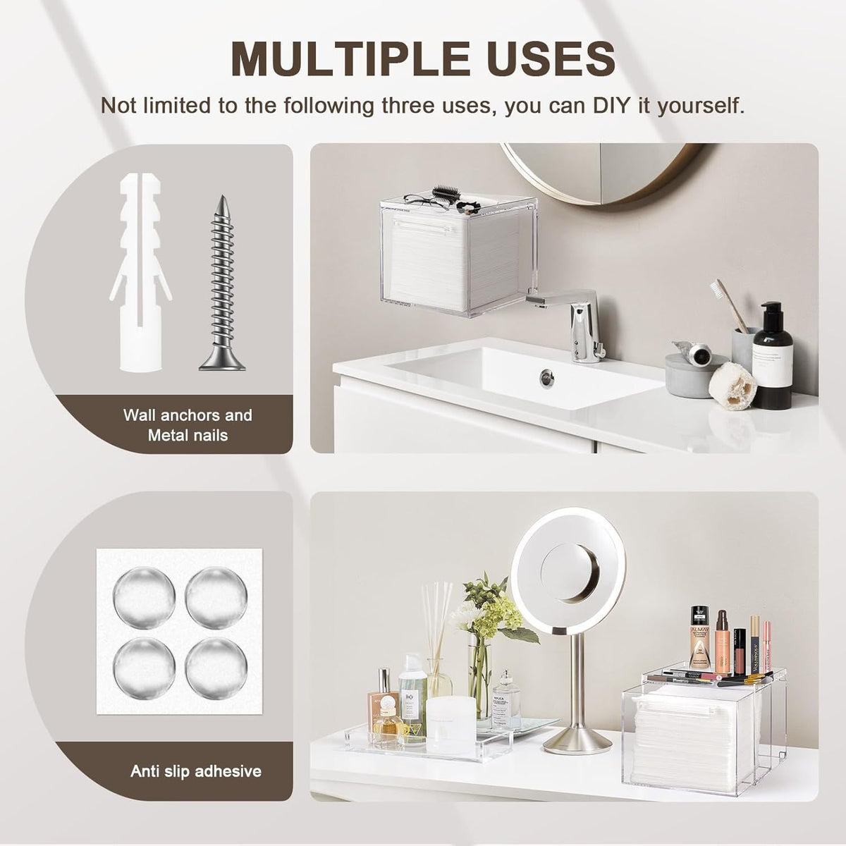 Wall-Mounted Acrylic Facial Towel Storage Box with Drawer - Dispenser Organizer for Disposable Towels
