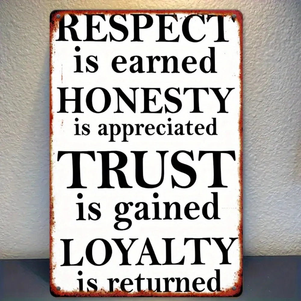 Vintage Inspirational Metal Wall Art - Dignity, Honesty, Trust, Loyalty